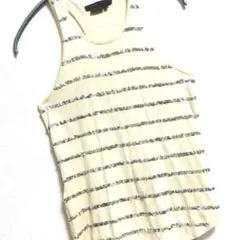 BCBGMAXAZRIA スパンコール ボーダー タンクトップ ベージュ Sのサムネイル