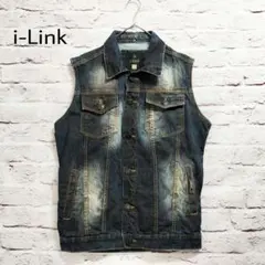 【ボタンロゴ】i-Link ヴィンテージ ノースリーブ デニム ベスト