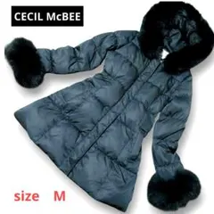 CECIL McBEE 黒　ロングダウンジャケット フォックスファー付　Aライン