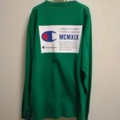 Champion グリーン ロゴプリント 長袖カットソー着丈65身幅60