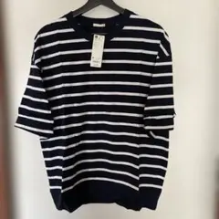 GU メンズ ストライプ Tシャツ M ネイビー