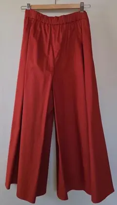 フレアパンツ ロング丈 ウエストゴム レンガ色