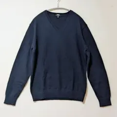UNIQLO スーピマコット Vネック ニットセーター Mサイズ 長袖 ネイビー