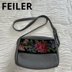 FEILER 花柄刺繍 グレー ショルダーバッグ