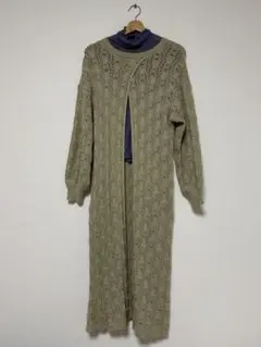 select MOCA オリーブグリーン レース編み ニットワンピース