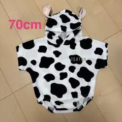 【美品】牛柄フード付きロンパース 70cm