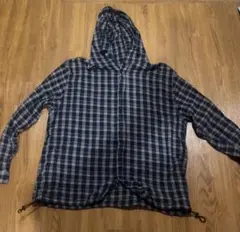 BARGIEE チェック柄 フーデッドシャツパーカー ネイビー 裾ドローコード付