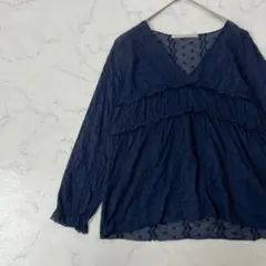 Spick & Span 切替 ワントーン Vネック 透け感 長袖 ブラウス