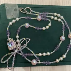 パールとクリスタルのスマホショルダーストラップ 新品