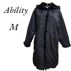 Ability ダウンコート ロングジャケット フェザー フード付き ブラック