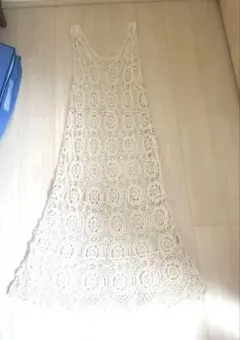 クロシェ編み ロングベスト ジレ アイボリー