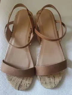 ブラウン スエード ストラップサンダル サンダル　コルク　M