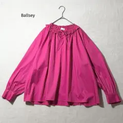ボールジィ　ハイカウントサテン フリルネックブラウス　リボン　ピンク　36