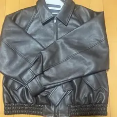 GU フェイクレザーハリントンジャケット M ダークブラウン