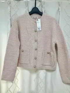 【新品未使用】GU ツイーディーニットカーディガン Mサイズ　ピンク