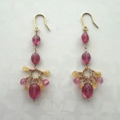 再販未定☆【ピアス】チェコドロップ エスニック風デザイン ワイン