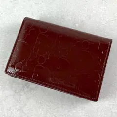 Christian Dior エンボスロゴ カードケース　エナメル　赤