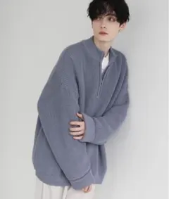 【美品】LILL ロールスリーブビッグシルエットハーフジップニット