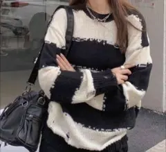 【SHEIN】ワイドストライプ ドロップショルダー セーター、長袖トップス