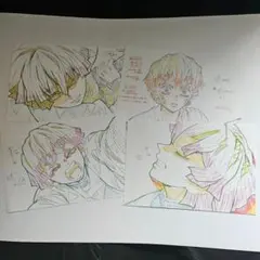 鬼滅の刃　絵巻カフェ　展示原画ポストカード　我妻善逸　12枚セット