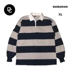 【美品】BARBARIAN バーバリアン ラガーシャツ ネイビー グレー XL