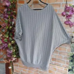 【美品】★ハッシュアッシュ★ゆったりサイズ ストレッチカットソー ストライプ