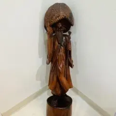 木彫り 仙人 杖 笠 置物 手彫り 一点物 木彫り 仙人 杖 笠 置物 手彫り 一点物 - メルカリ