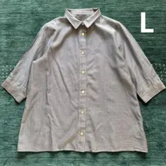 アズーリ　絹混　軽やか七分丈シャツ　ギンガムチェック　L