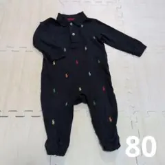 ラルフローレン　長袖ロンパース　ネイビー　12M　80