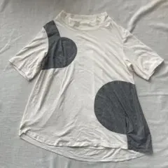 慈雨　モックネック 半袖Tシャツ ホワイト グレーのサムネイル