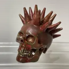 ハンドメイド オリジナル 骸骨 オブジェ　スパイクヘア赤