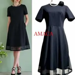 美品！アマカ　AMACA 三陽商会　涼しいフォーマルワンピース　黒　40 結婚式のサムネイル