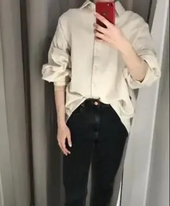 Zara アイボリー 生成り コットン 長袖オーバーシャツ