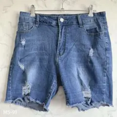 SHEIN デニムショートパンツ レディース M ダメージ カットオフ