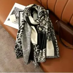 レオパード柄 豹柄 ストール 黒 ブラック パッチワーク フリンジ 新品