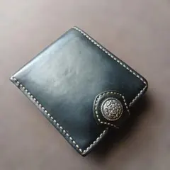 インディアンコンチョ❗️黒本革MiddleLeatherWalletフラップ全縫