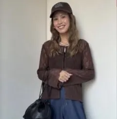 【新品未使用タグ付き】しまむら　SAORIさんレースカーディガン　茶色　Lのサムネイル