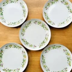 【hyakusen kai】5皿セット 平皿　花柄皿　金縁　昭和レトロ　プレート