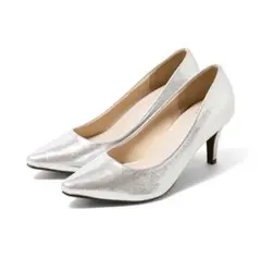 メヌエ　ポインテッド パンプス　21.0cm シルバー　7cmヒール