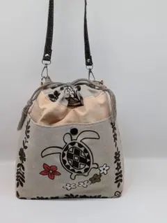巾着ショルダーバッグ ホヌ柄 サコッシュ【ハンドメイド】