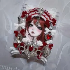 トレカケース トレカデコ 赤 白 メイド 猫耳 キラキラ 宝石 リボン 派手