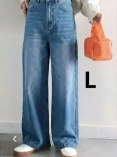 CLASSICAL ELF ハイウエストワイドデニムパンツ　L ライトブルー