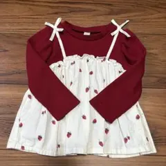 【アプレレクール】 ワッフルドッキングフレアTシャツ 長袖 いちご 80