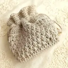 ハンドメイド作品 ミニポーチ 巾着 ミニバッグ ベージュ