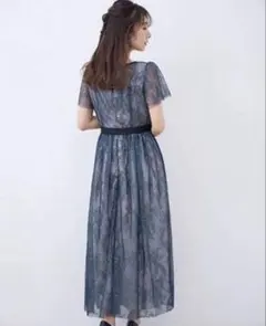 ネイビー レース パーティードレス cheriemona