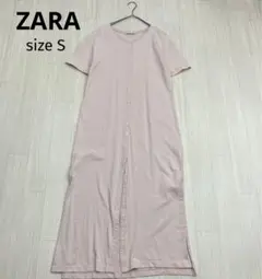 ZARA ザラ クルーネック 半袖 カットソー マキシ丈 ワンピース スリッド入