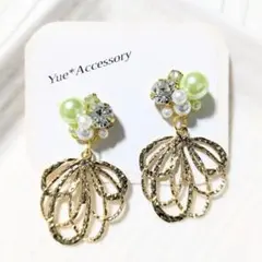 黄緑系 ビジュー ピアス イヤリング変更可 ハンドメイド - メルカリ