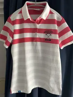 adidas ボーダー ポロシャツ レディース ホワイト ピンク Mサイズ 速乾