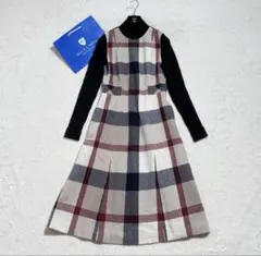 極美品　クレストブリッジ チェックウールビエラニットスリーブドレス 36