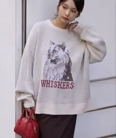 ネコロゴグラフィックスウェットオーバーサイズプルオーバーニット FREEサイズ